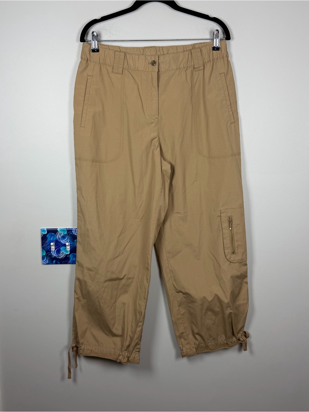 J Jill Capri Pants Tan Cargo 100% Cotton Pocket Straight Leg Utility Women's 12